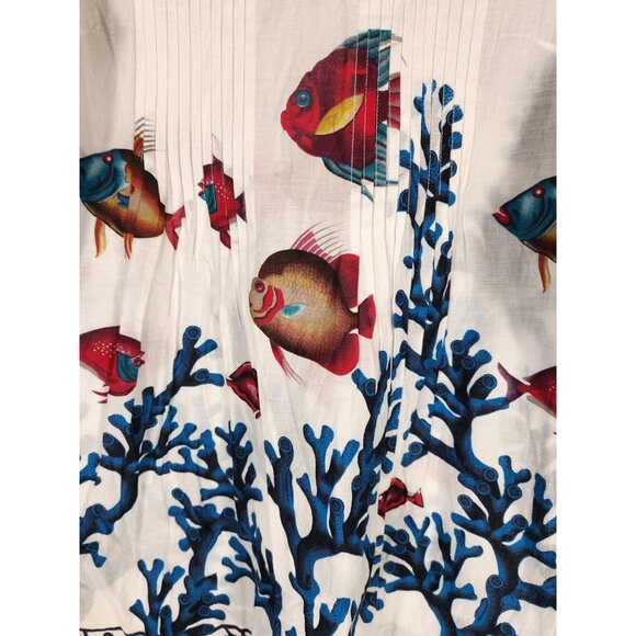 Soft Surroundings Womens Tunic Top Fish Coral Beads Cotton Kitschy Beach US/XS - Picture 2 of 5
